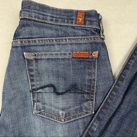 7 for all Mankind Slim Fit Jeans‎ Women's Size 26 Raw Hem Dark Wash Mid Rise - Picture 4 of 7